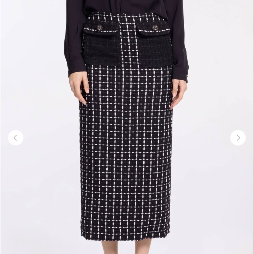 Black and White tweed Elie Saab maxi skirt